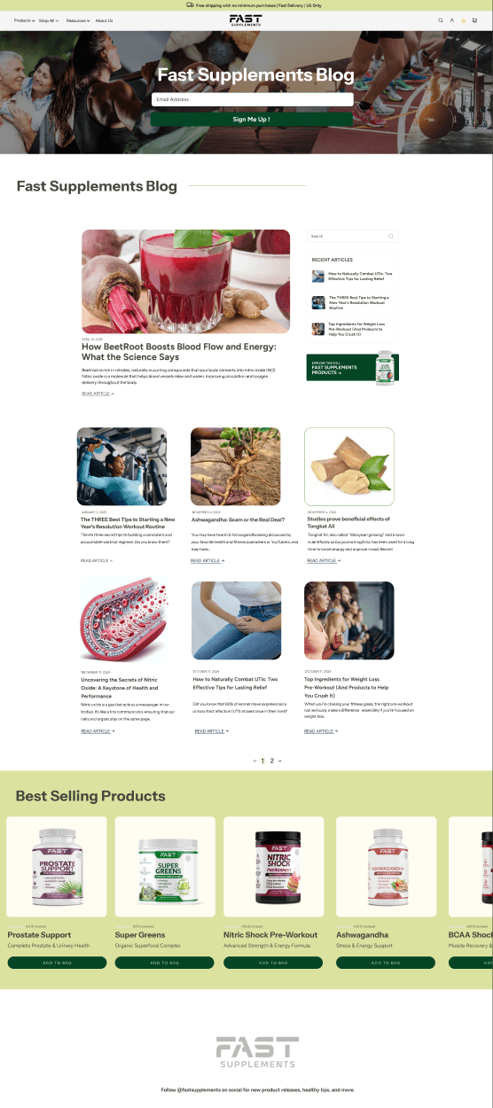 Fast Supplements blog page with health articles