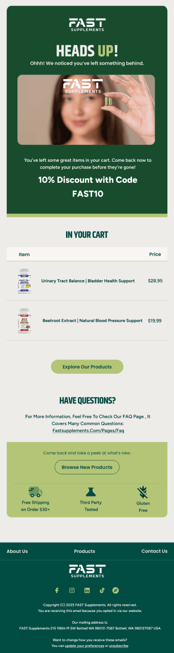 Abandoned Cart Email screenshot