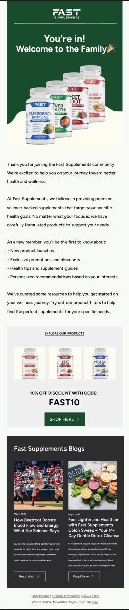 Welcome Email screenshot
