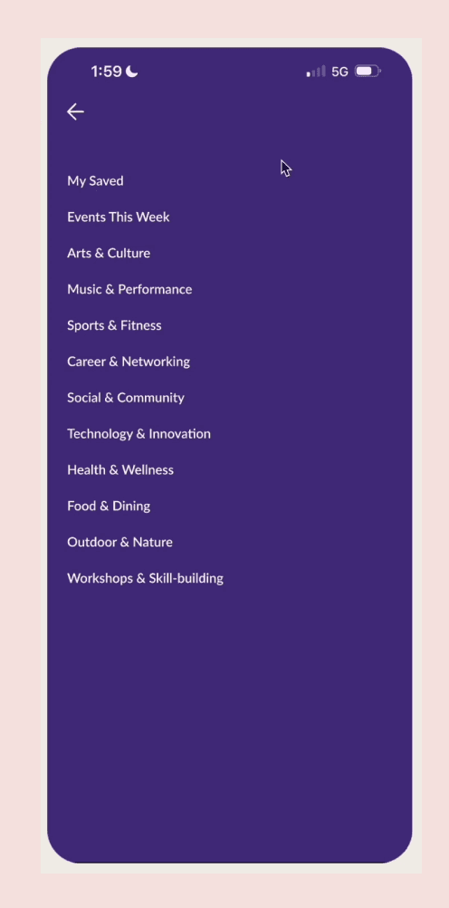 Third iteration: personalized event recommendations on a phone, surfaced in Canvas