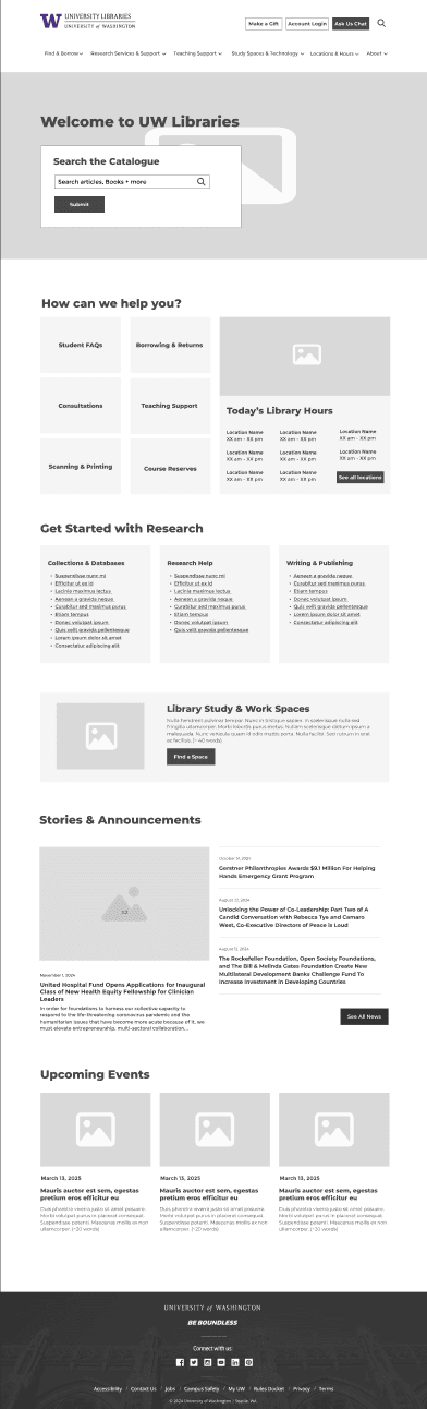 UW Libraries home page template screenshot