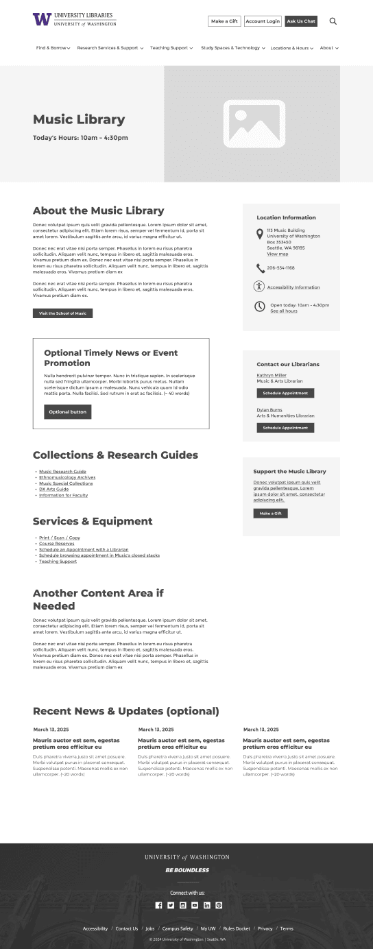 UW Libraries location page template screenshot