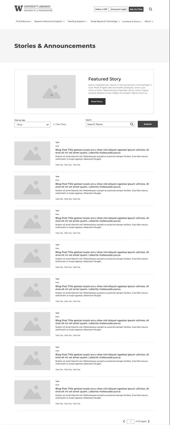 UW Libraries news page template screenshot