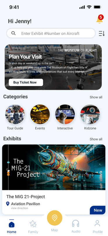 Museum of Flight app home screen